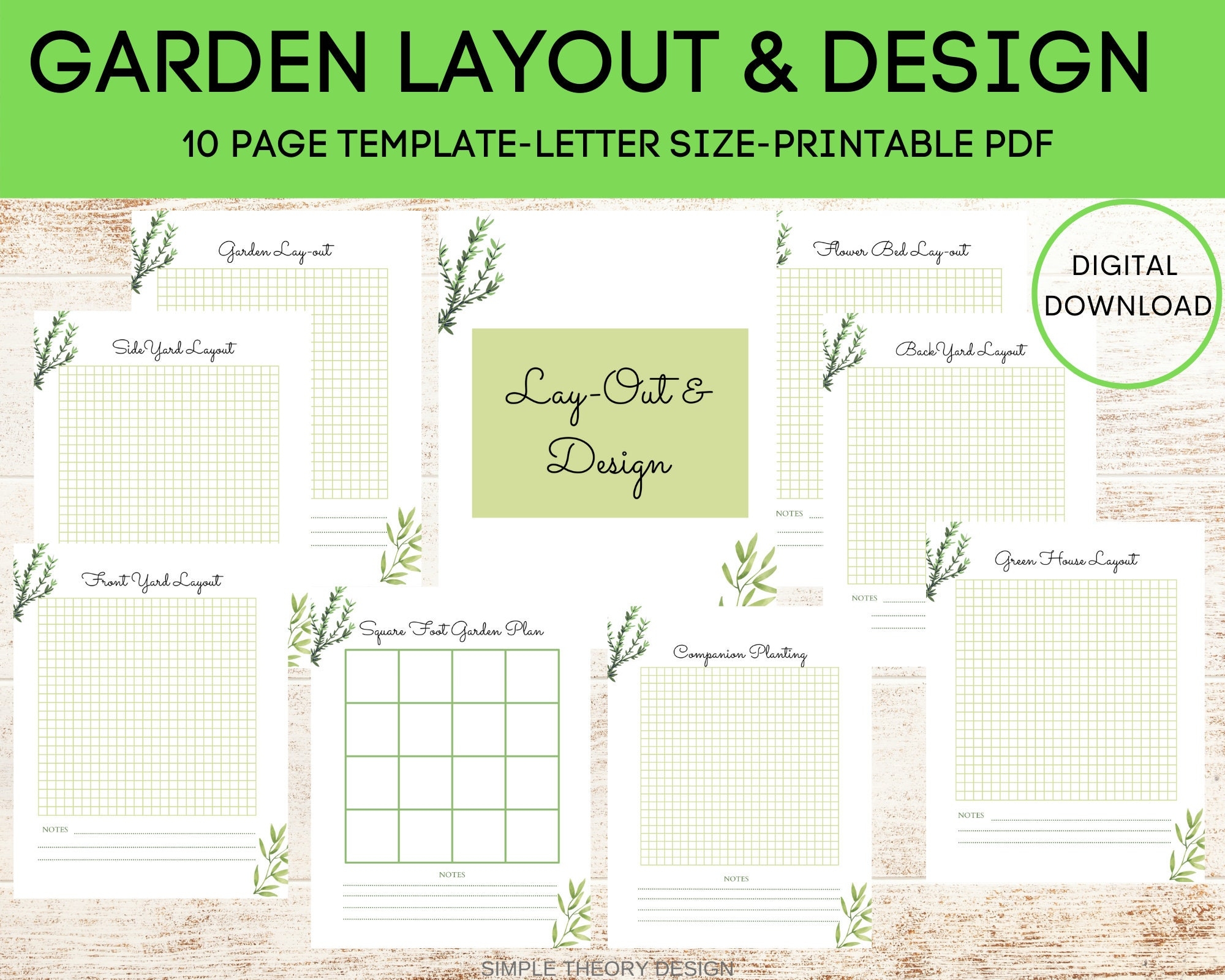 10 Page Garden Layout Design Bundle Template Printable Garden 