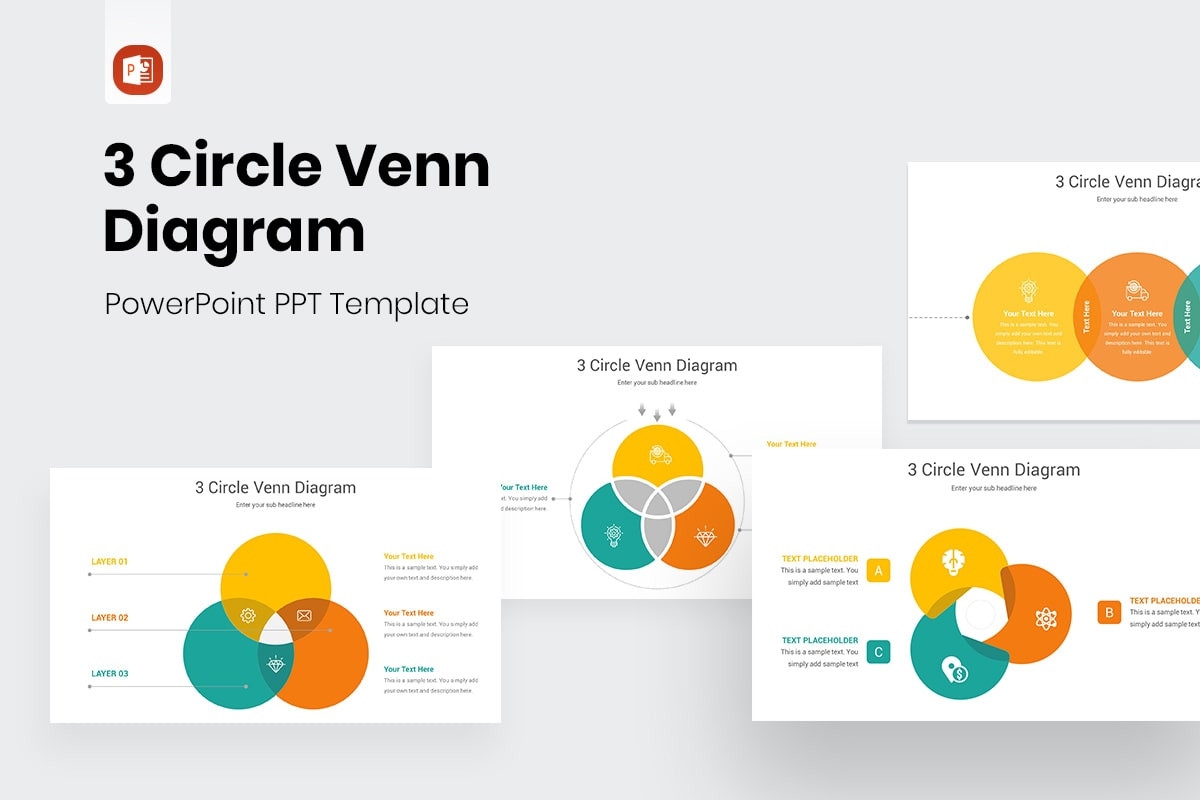 3 Circle Venn Diagram PowerPoint Template Nulivo Market