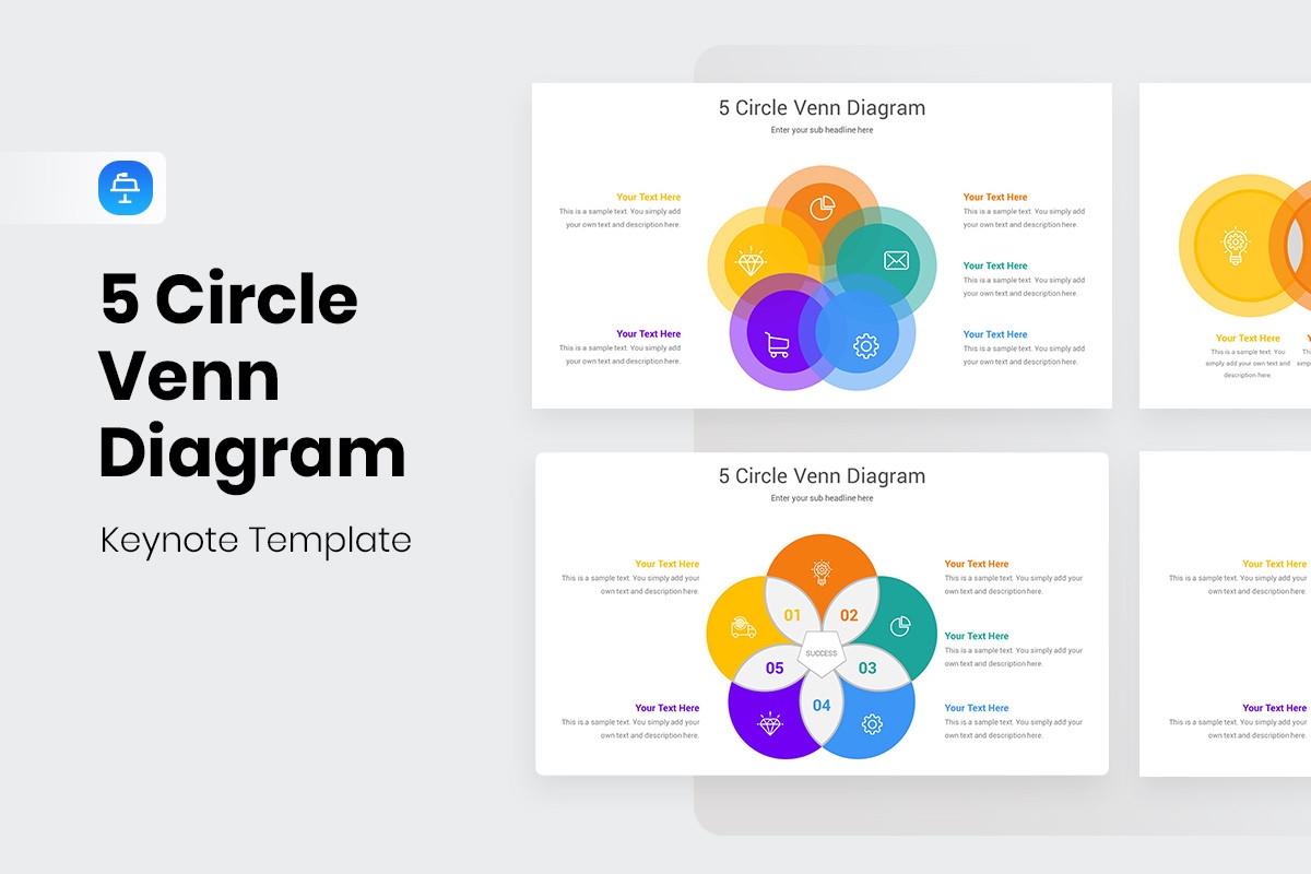 5 Circle Venn Diagram Keynote Template Nulivo Market