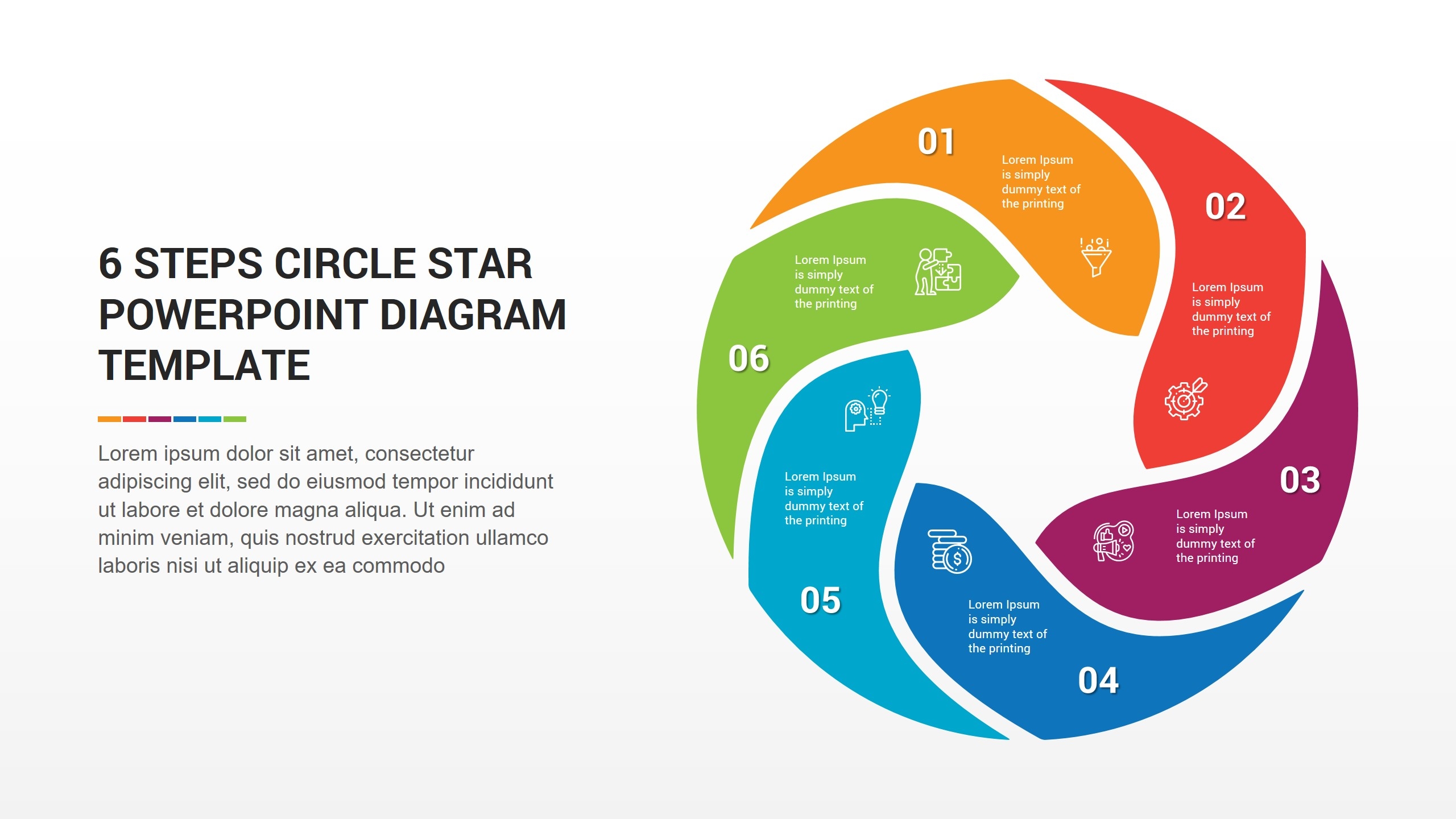 6 Steps Circle Star PowerPoint Diagram Template CiloArt