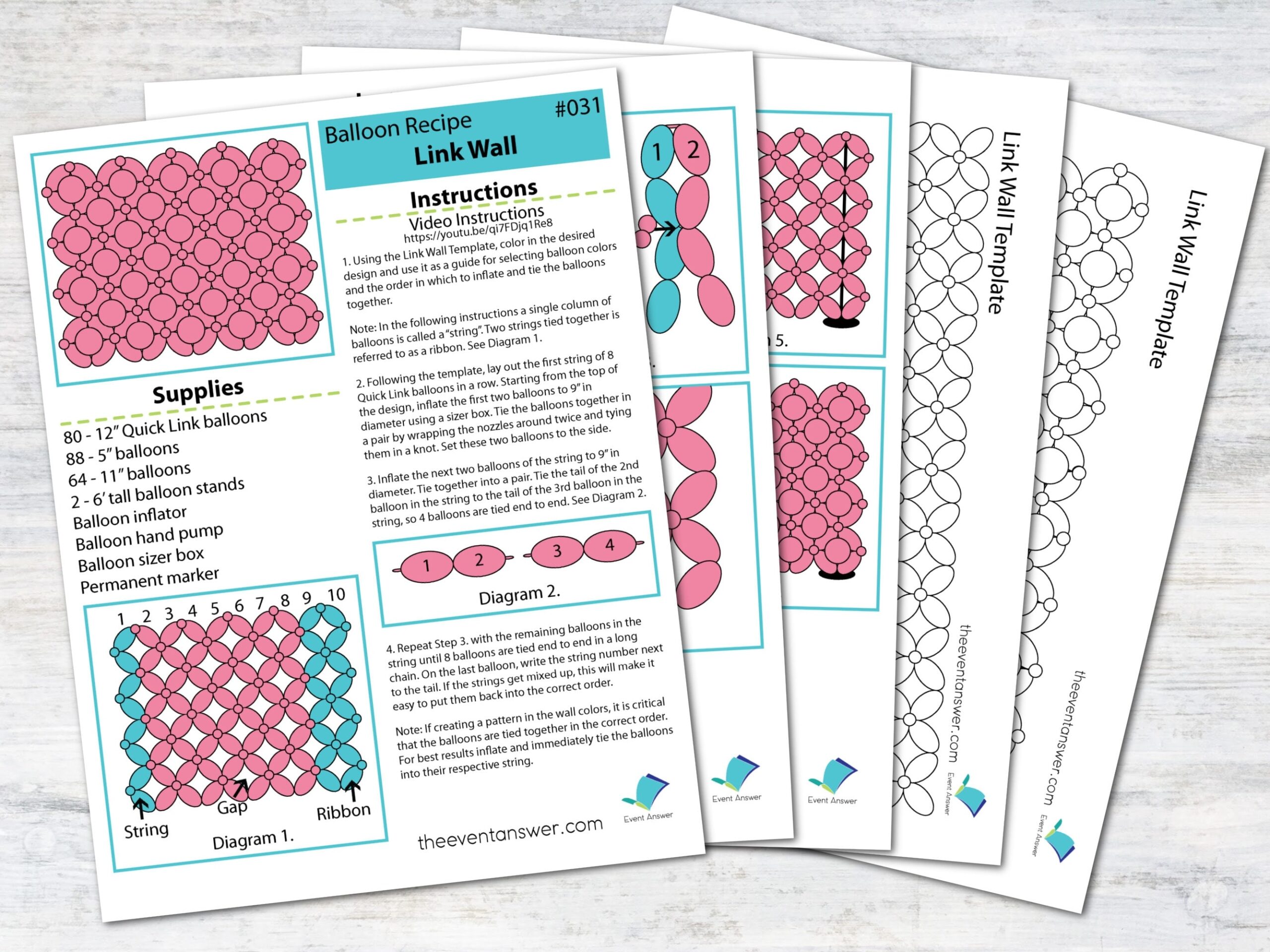 Balloon Link Wall Tutorial Template And Plans Digital Balloon Recipe Etsy