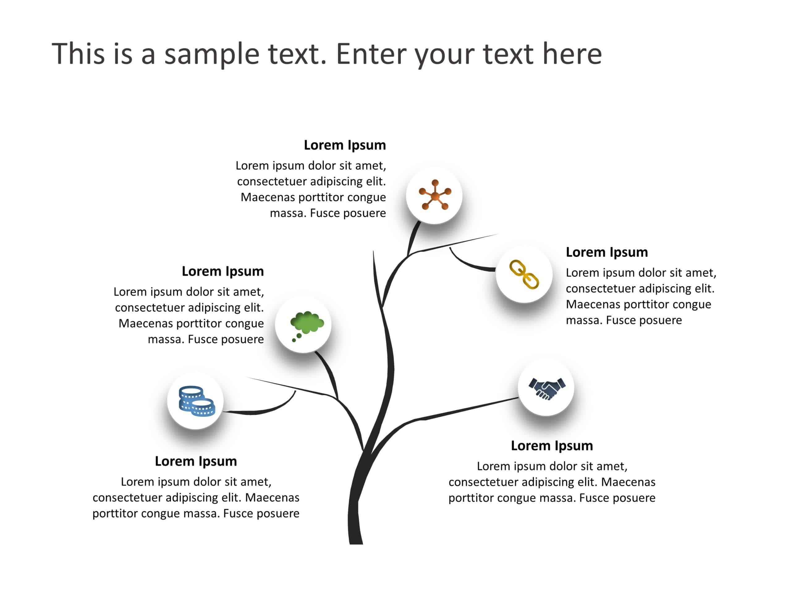 Black And White Tree Diagram With Icon Branches Powerpoint Template