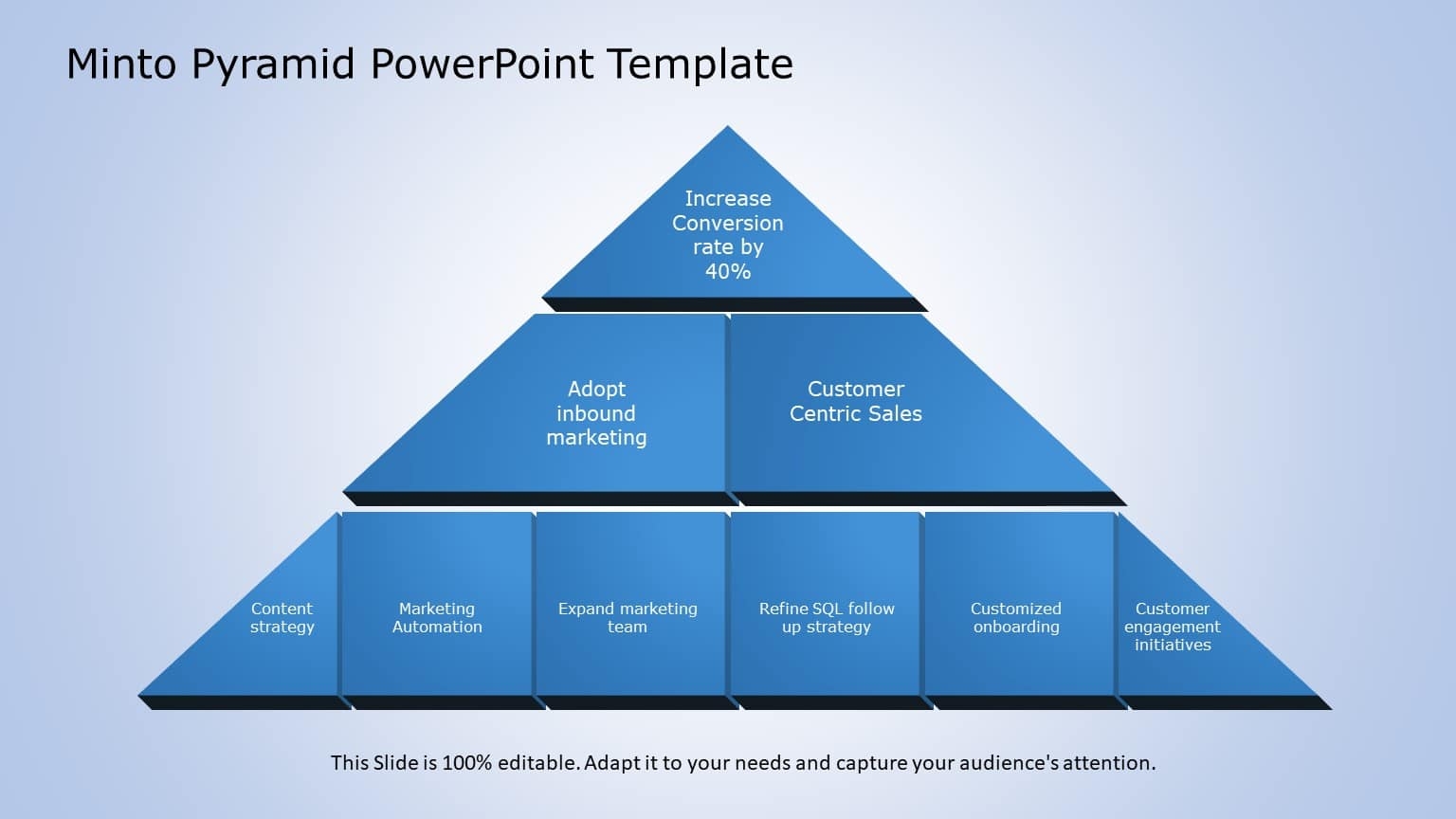 Blue Minto Pyramid Diagram For Marketing Strategy Slide Template