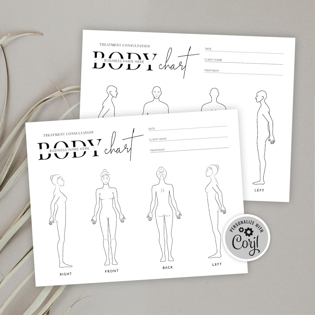 Body Chart Template Custom Female U0026 Male Body Diagram For Aesthetician Minimalist Design Printable Beauty Salon Consultation Form M 002 Etsy