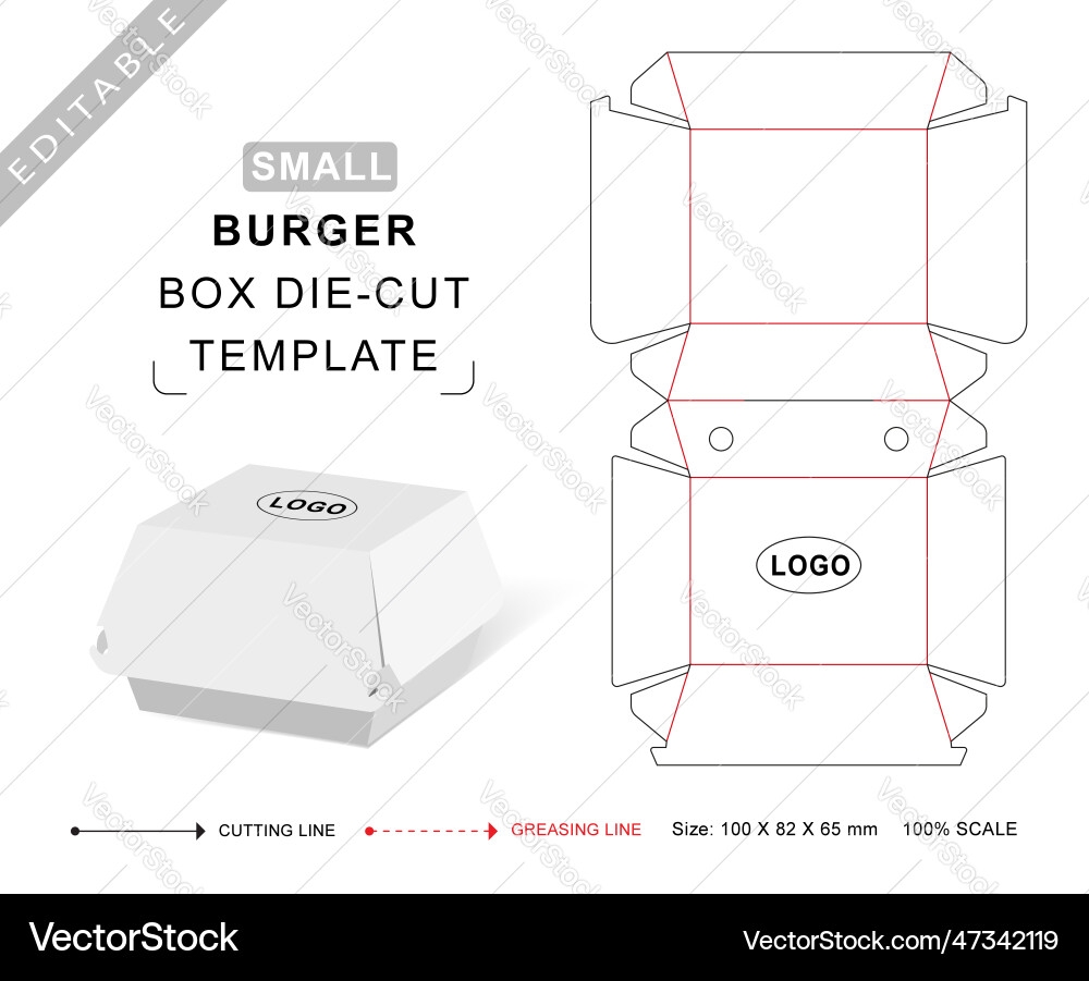 Burger Box Small Die Cut Template Packaging Vector Image
