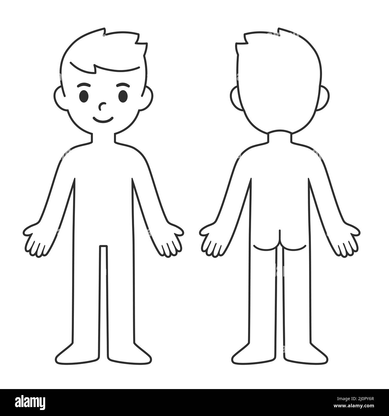 Cartoon Child Body Chart Front And Back View Blank Boy Body 