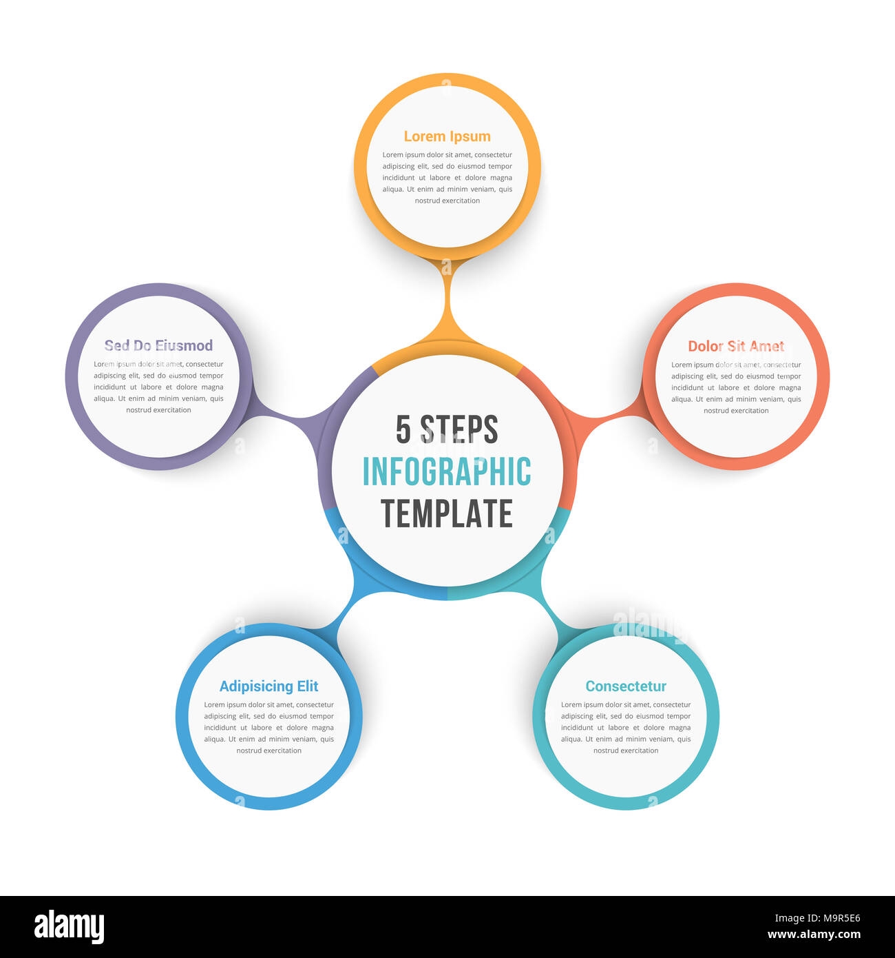 Circle Diagram Infographic Template With Five Steps Or Options