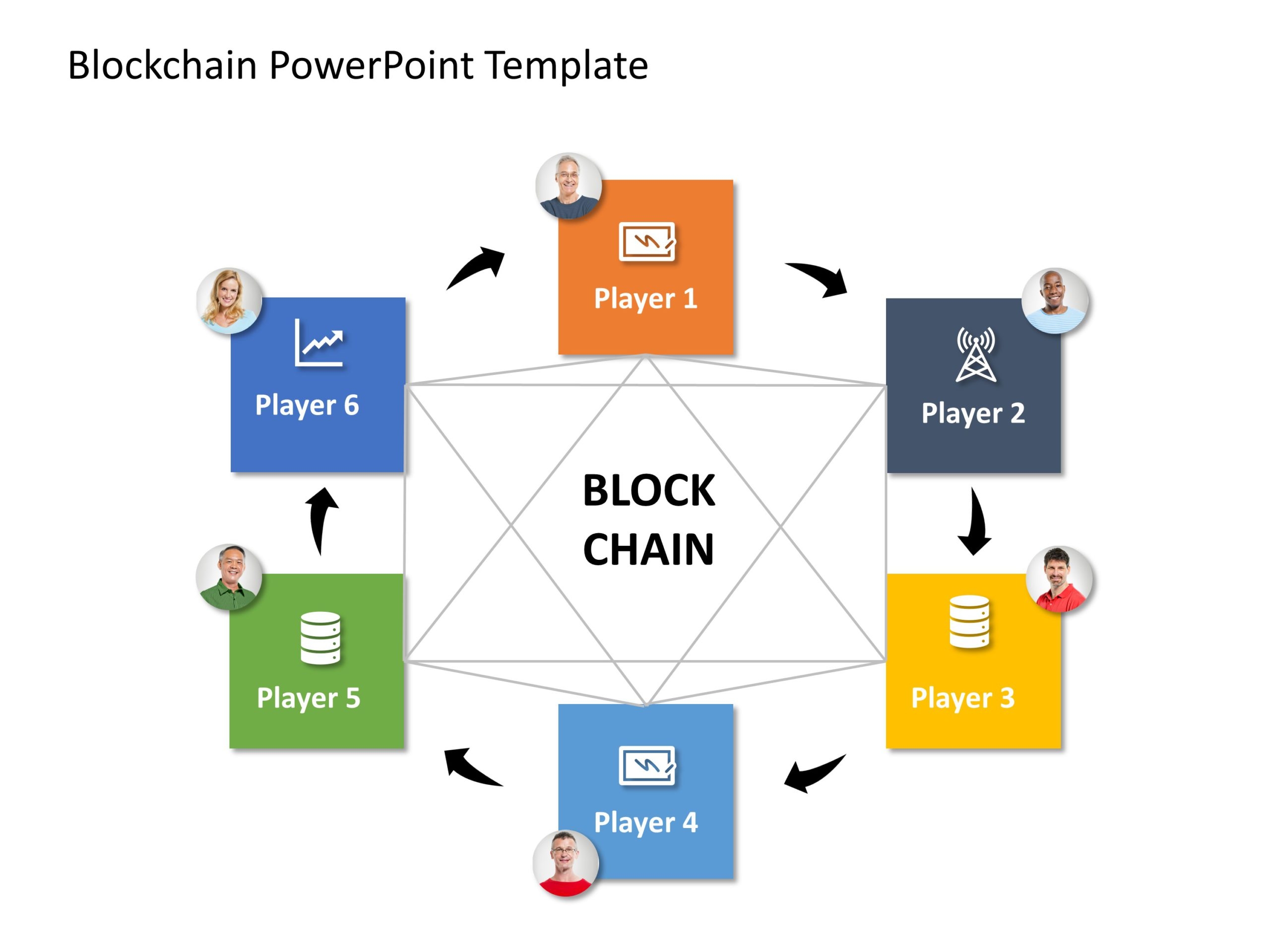Colorful Blockchain Stakeholder Interaction Diagram Slide Template