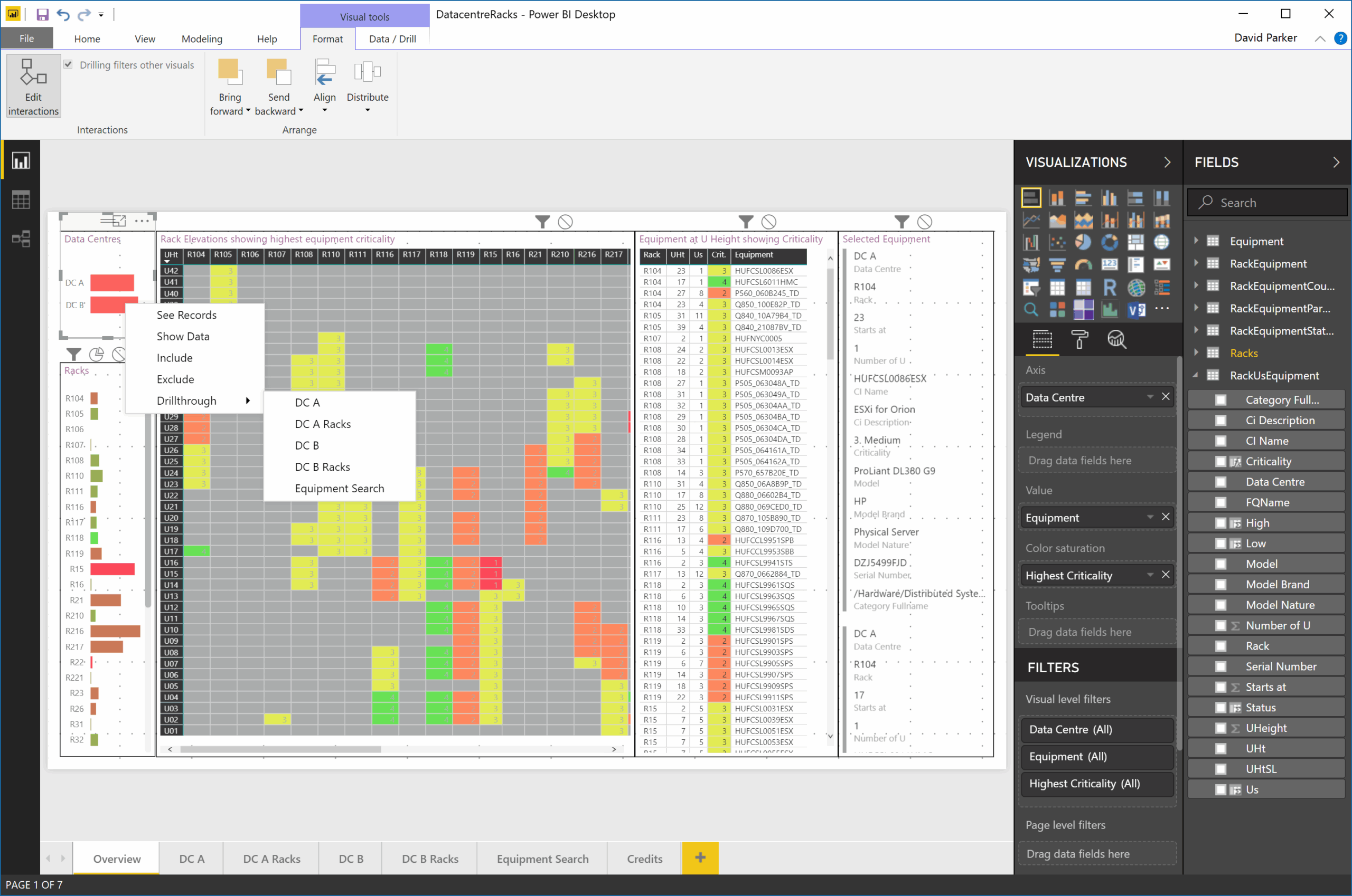 Data Centre Racks In Visio In PowerBI BVisual