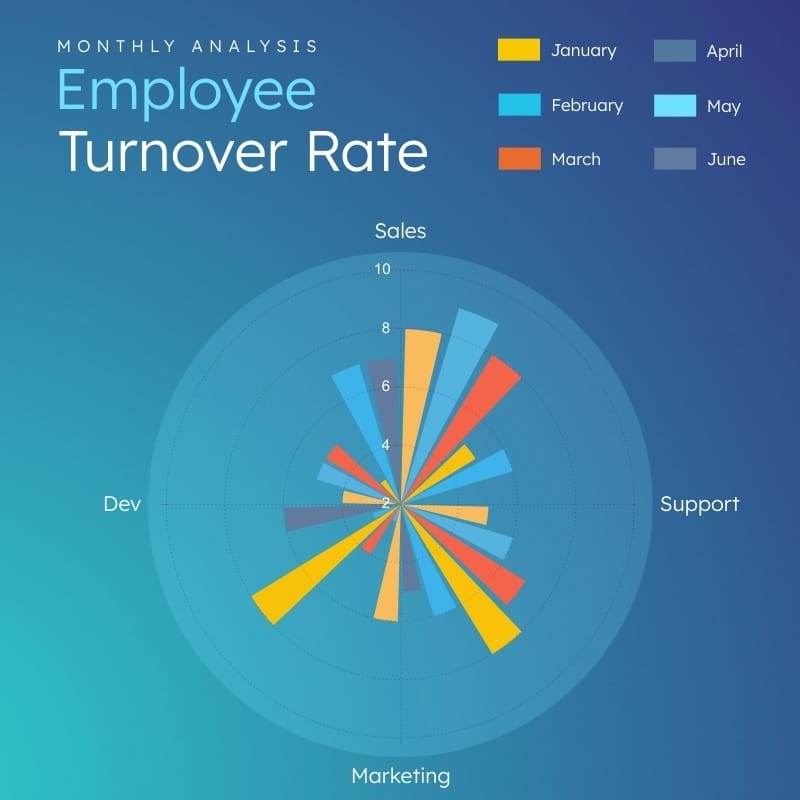 Employee Turnover Rate Polar Area Chart Square Template Visme