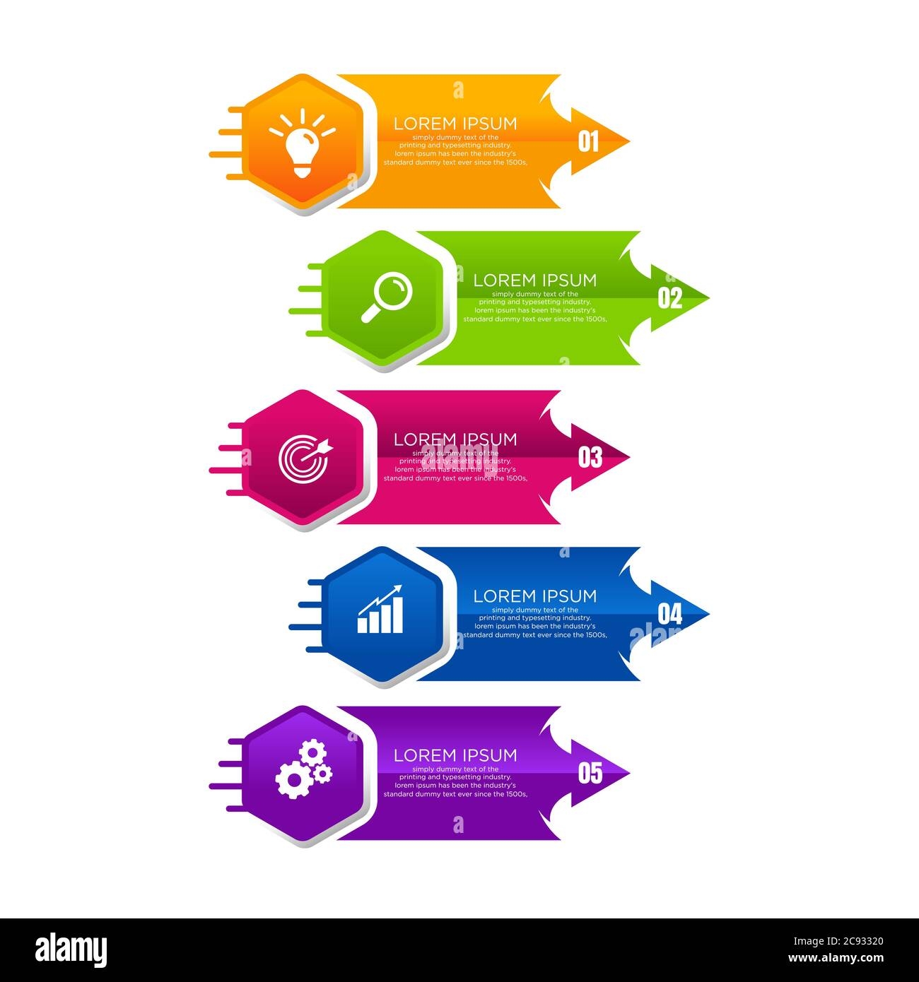 Five Steps Process Chart Slide Template Business Data Flow 
