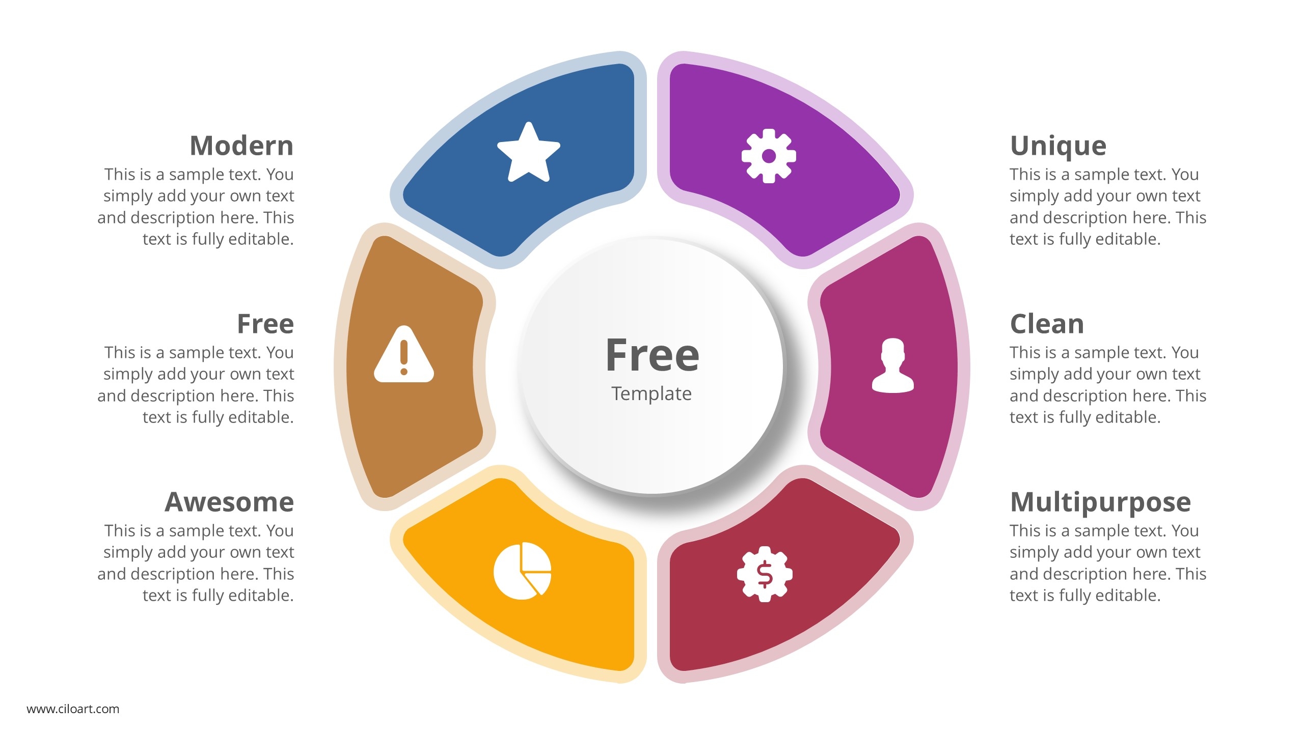Free 6 Step Circle Diagram PowerPoint Templates Design CiloArt