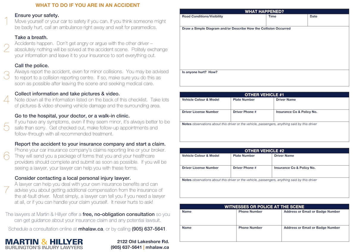 Free Car Accident Checklist Martin U0026 Hillyer Associates