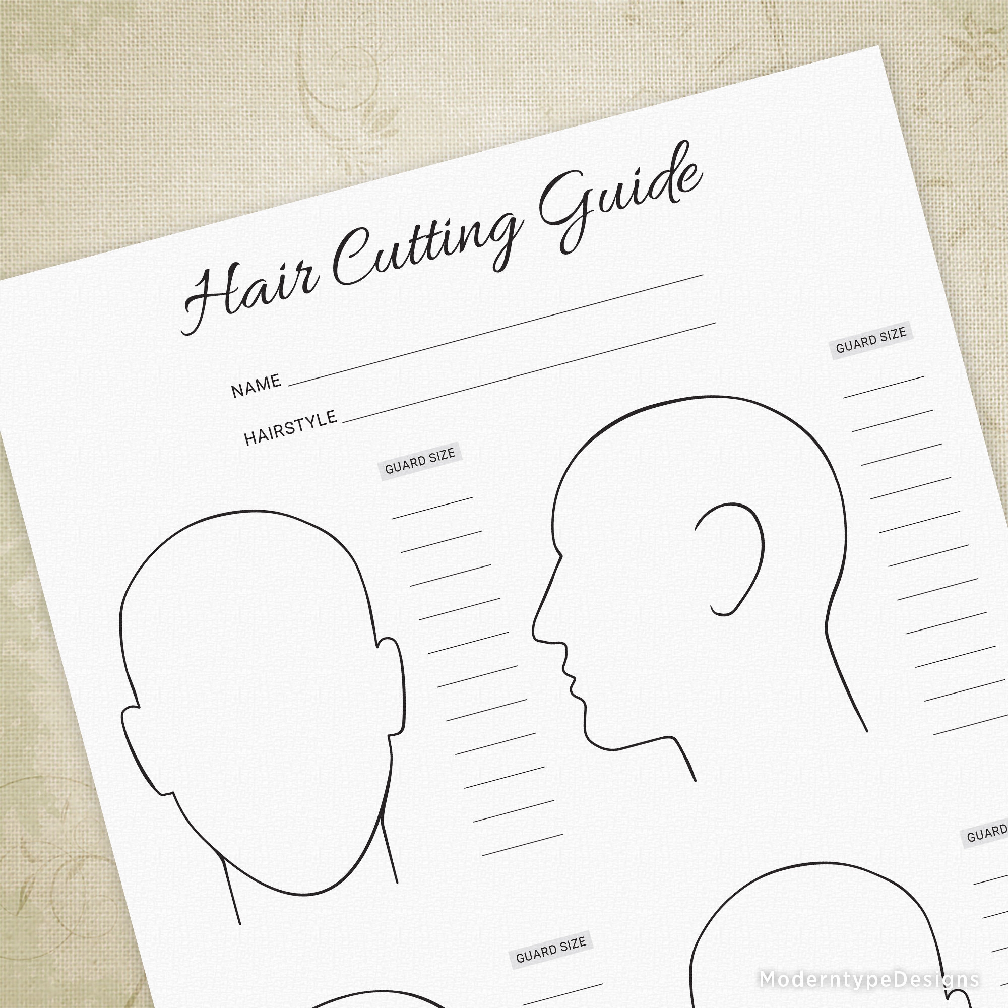 Hair Cutting Guide Printable Form Clipper Sizes Guard Chart Hairstyle Log Head Drawing Digital File Chart Instant Download Bea001 Etsy