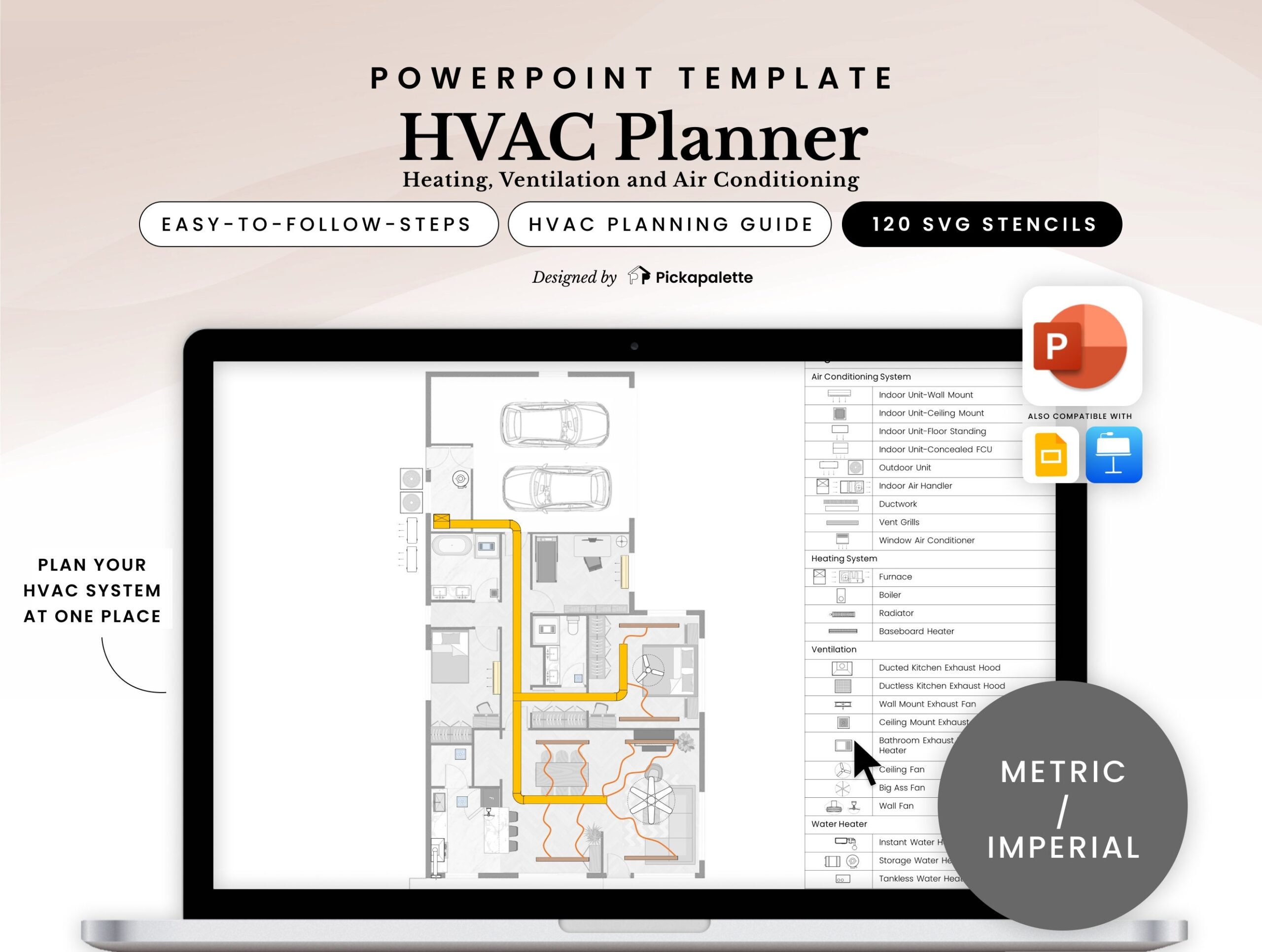 HVAC Planner Design Professional Heating Ventilating Air Conditioning System Plan Layout With 120 Equipment Stencils In Powerpoint Easy Etsy