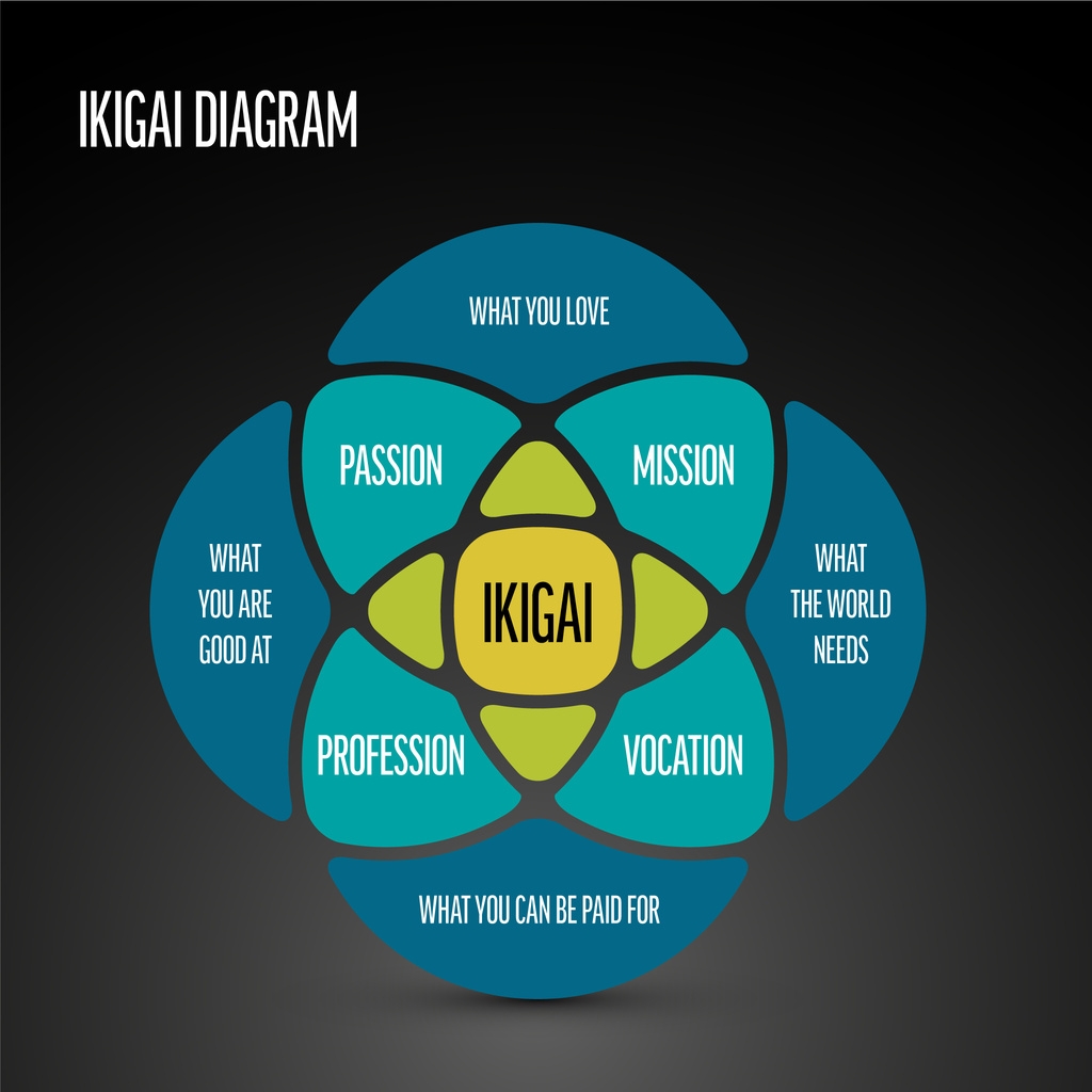 Ikigai Dark Chart Diagram Japanese Concept Of Sense Of Purpose 