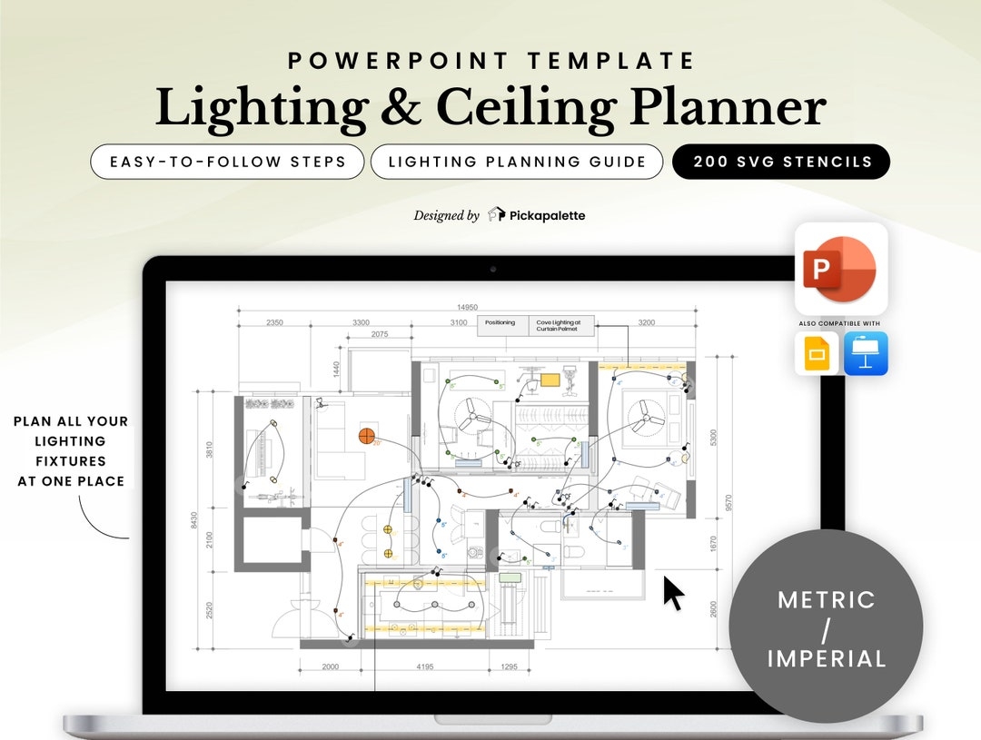 Lighting U0026 Ceiling Planner Design Professional Lighting Plan Layout With 200 Light Switch Fixture Fitting Stencils In Powerpoint Easy Etsy