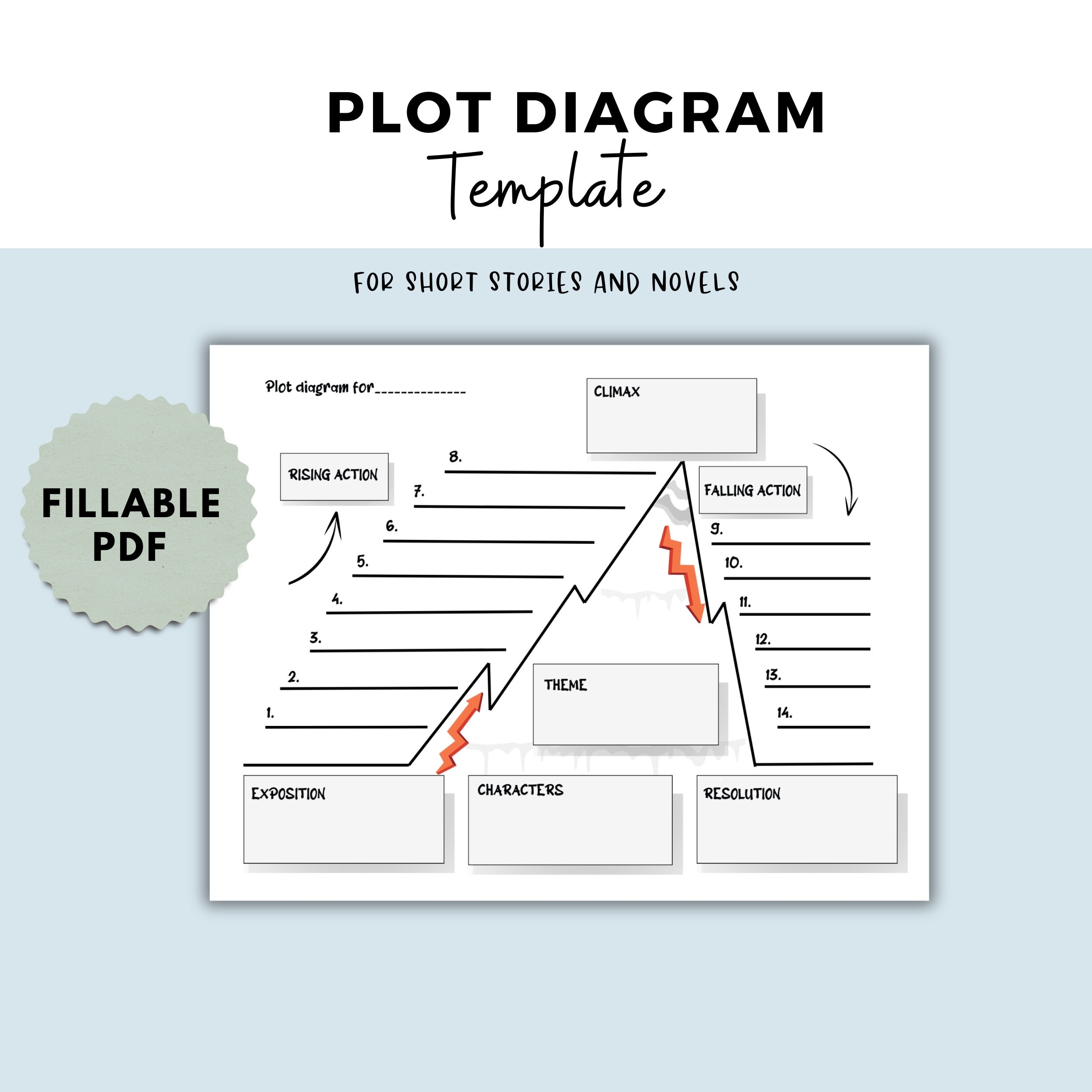Plot Diagram Template Story Elements Organizer English Reading Etsy