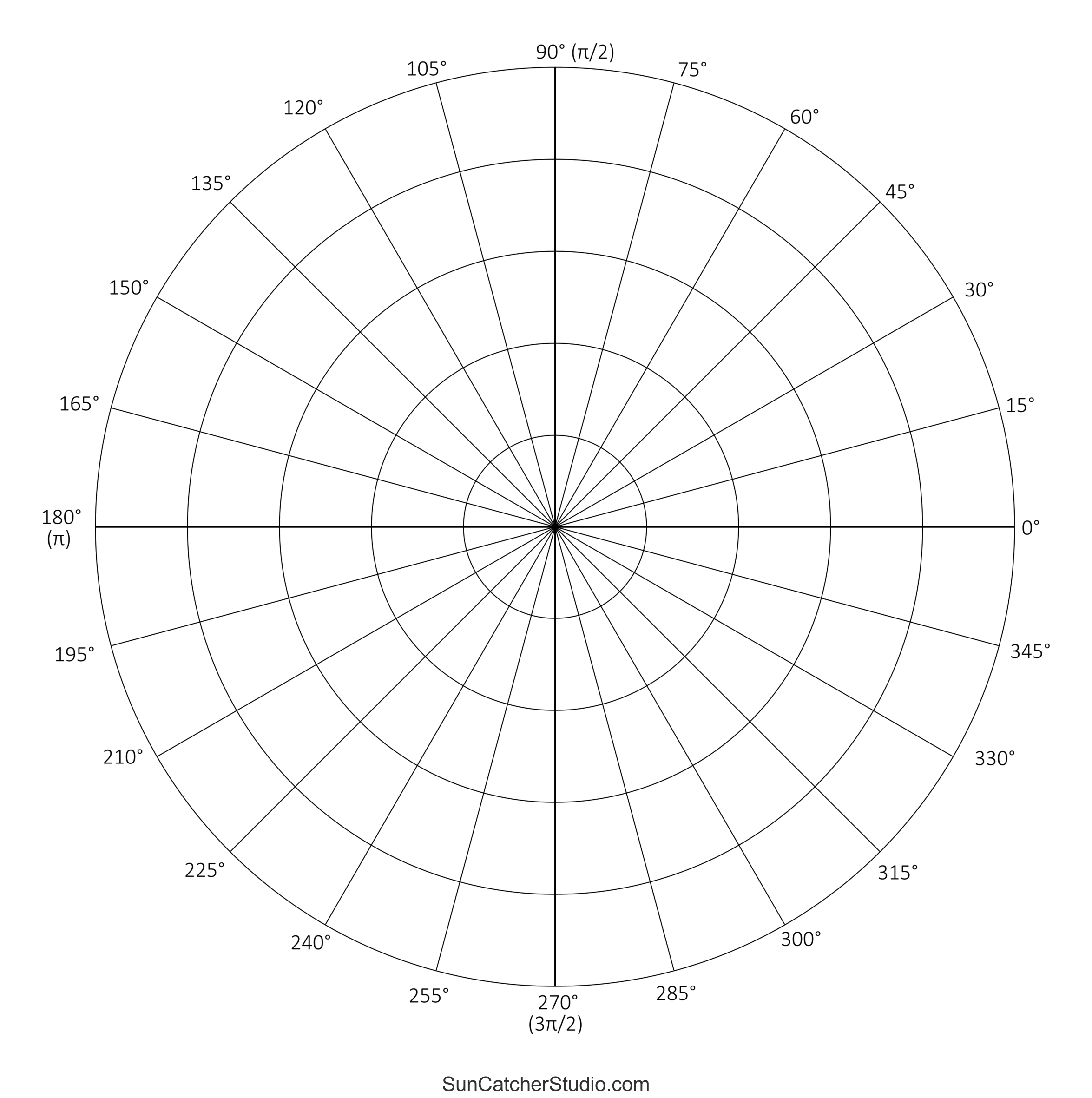 Polar Graph Paper Printable PDF With Radians And Degrees Free Printables Monograms Design Tools Patterns U0026 DIY Projects