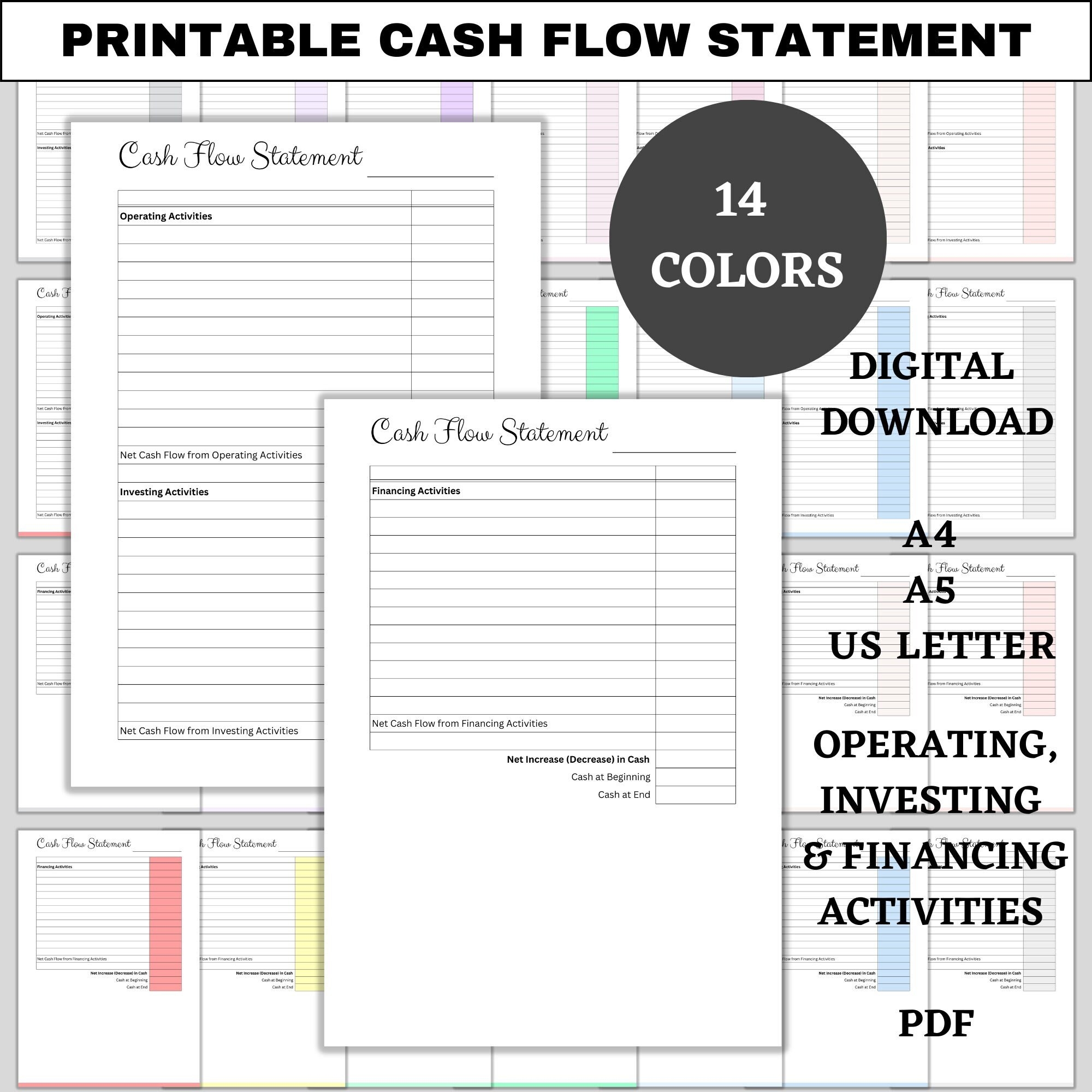 Printable Cash Flow Statement Income Expenses Assets Liabilities Small Business Template Financial Report PDF A4 A5 US Letter Etsy