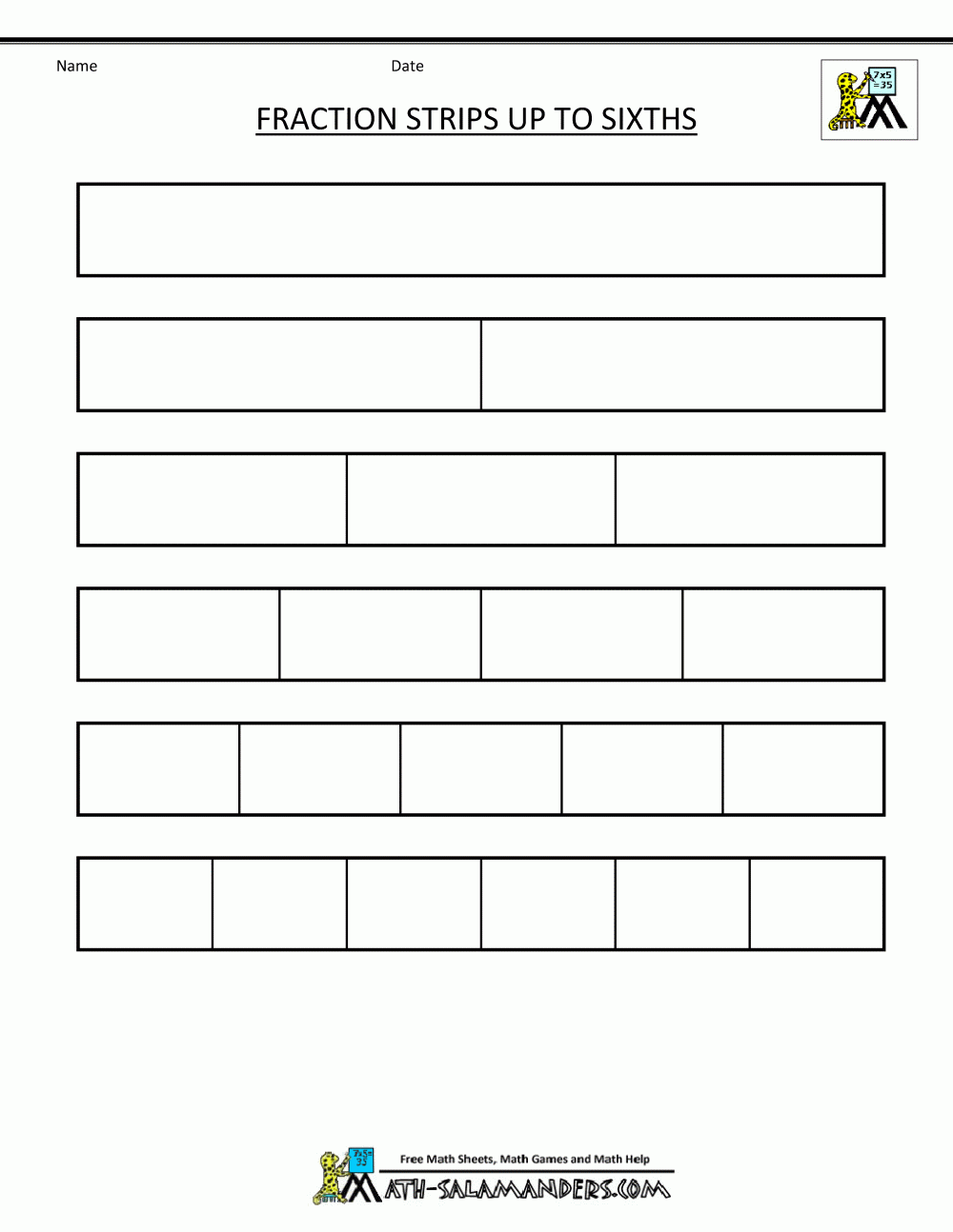 Printable Fraction Strips Worksheets Library