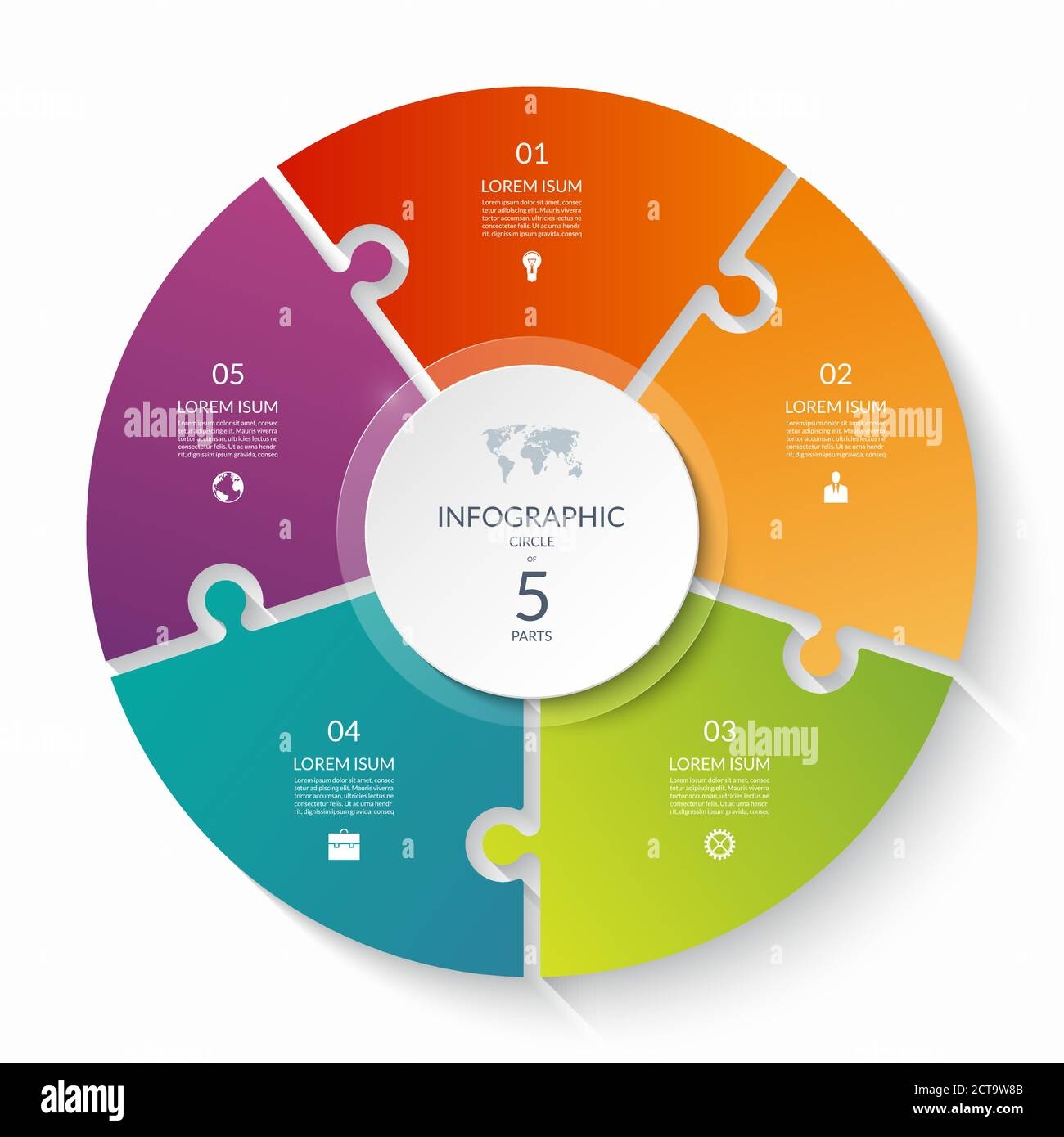 Puzzle Infographic Circle With 5 Steps Options Pieces Five part 