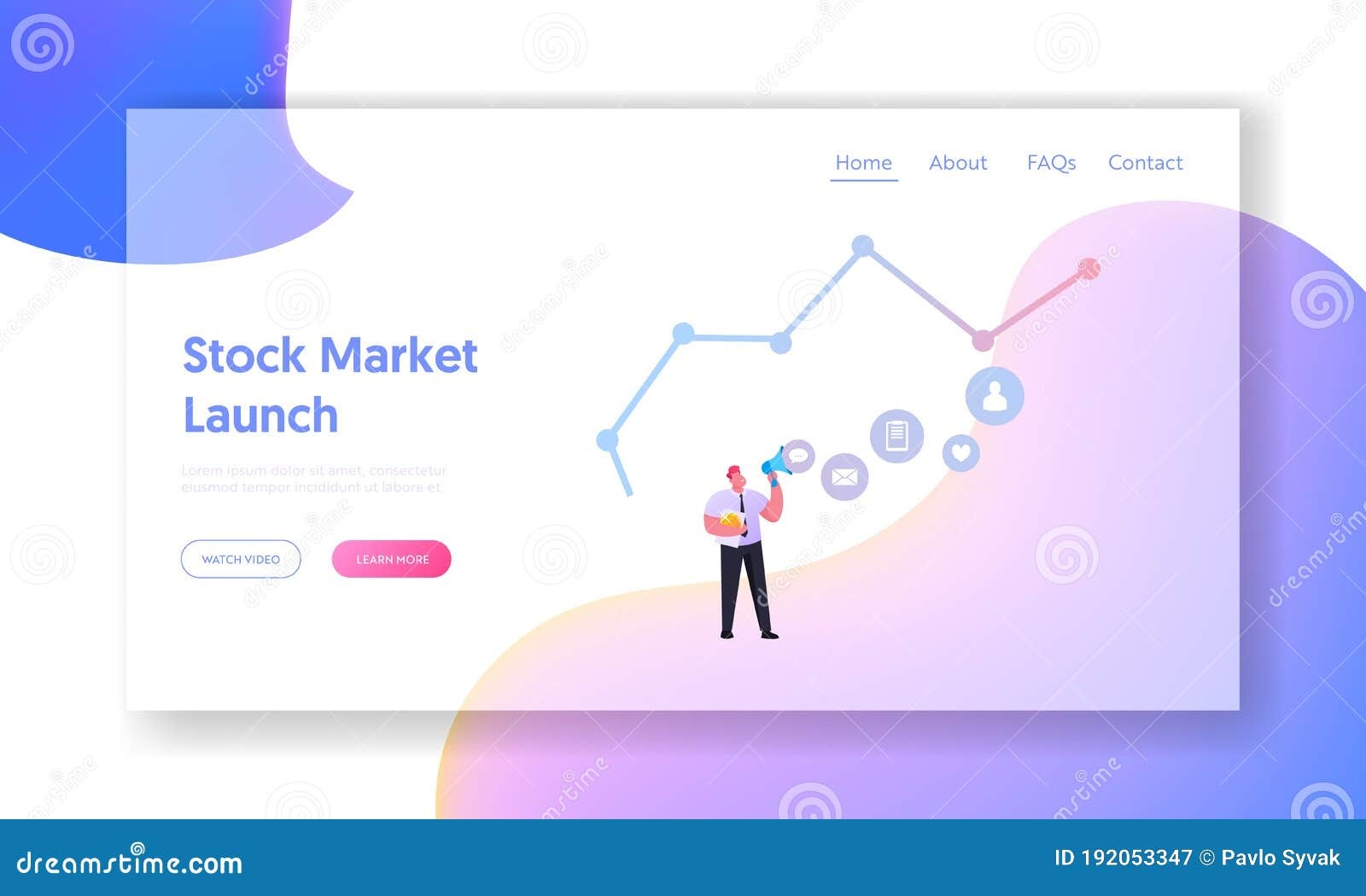 Trading IPO Initial Public Offering Landing Page Template Male Character With Loudspeaker At Huge Growing Chart Working Stock Vector Illustration Of Businesspeople Landing 192053347