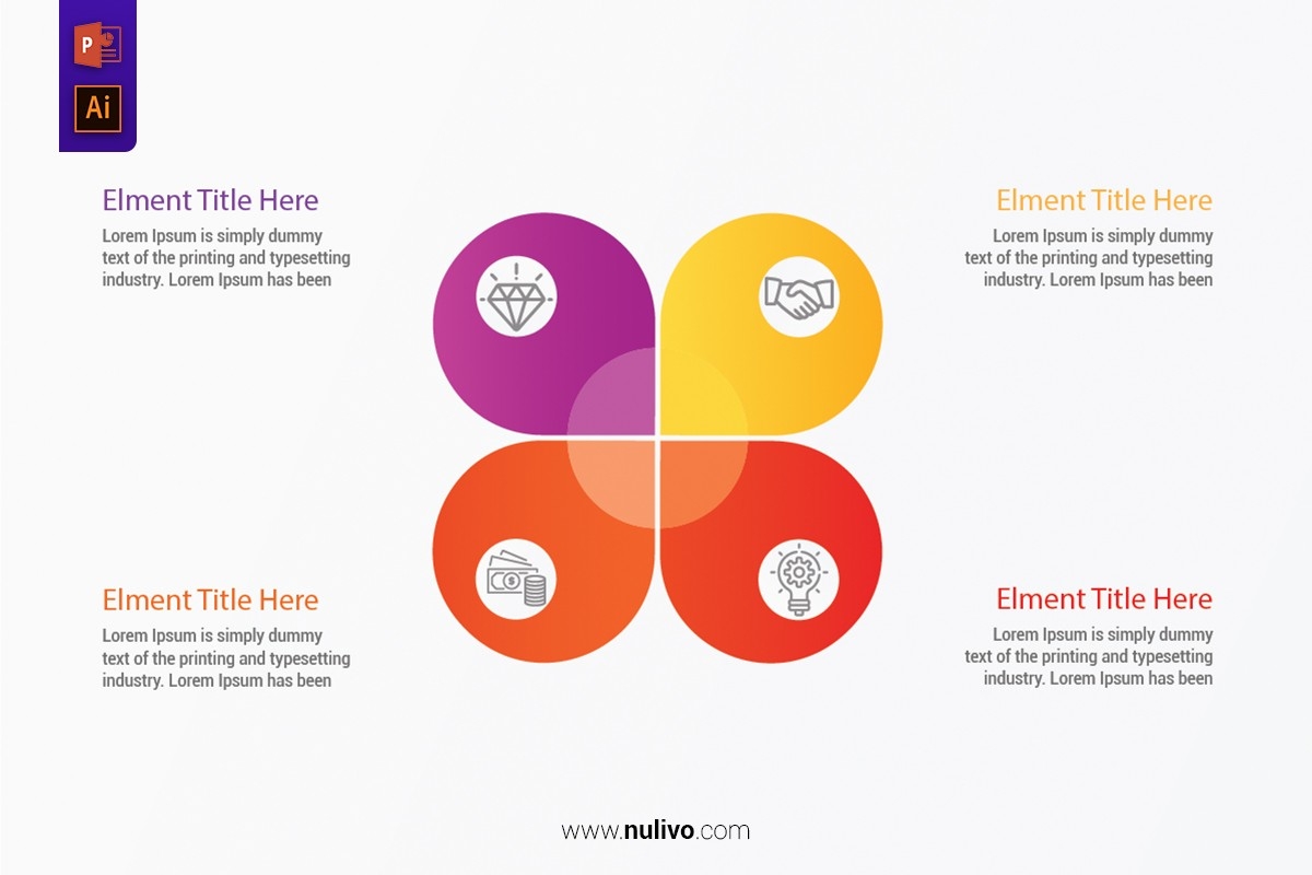 Twisted Diagram Template With 4 Parts For Presentation Nulivo Market