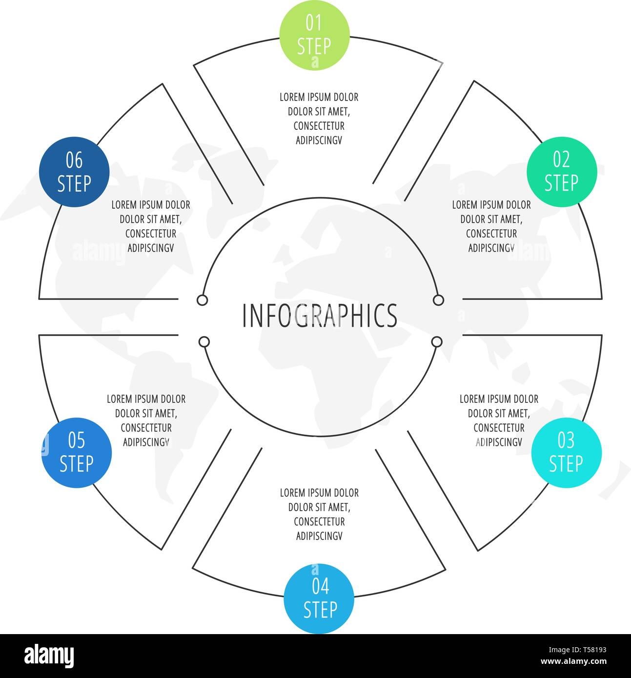 Vector Infographic Flat Line Template For Six Labels Diagram 