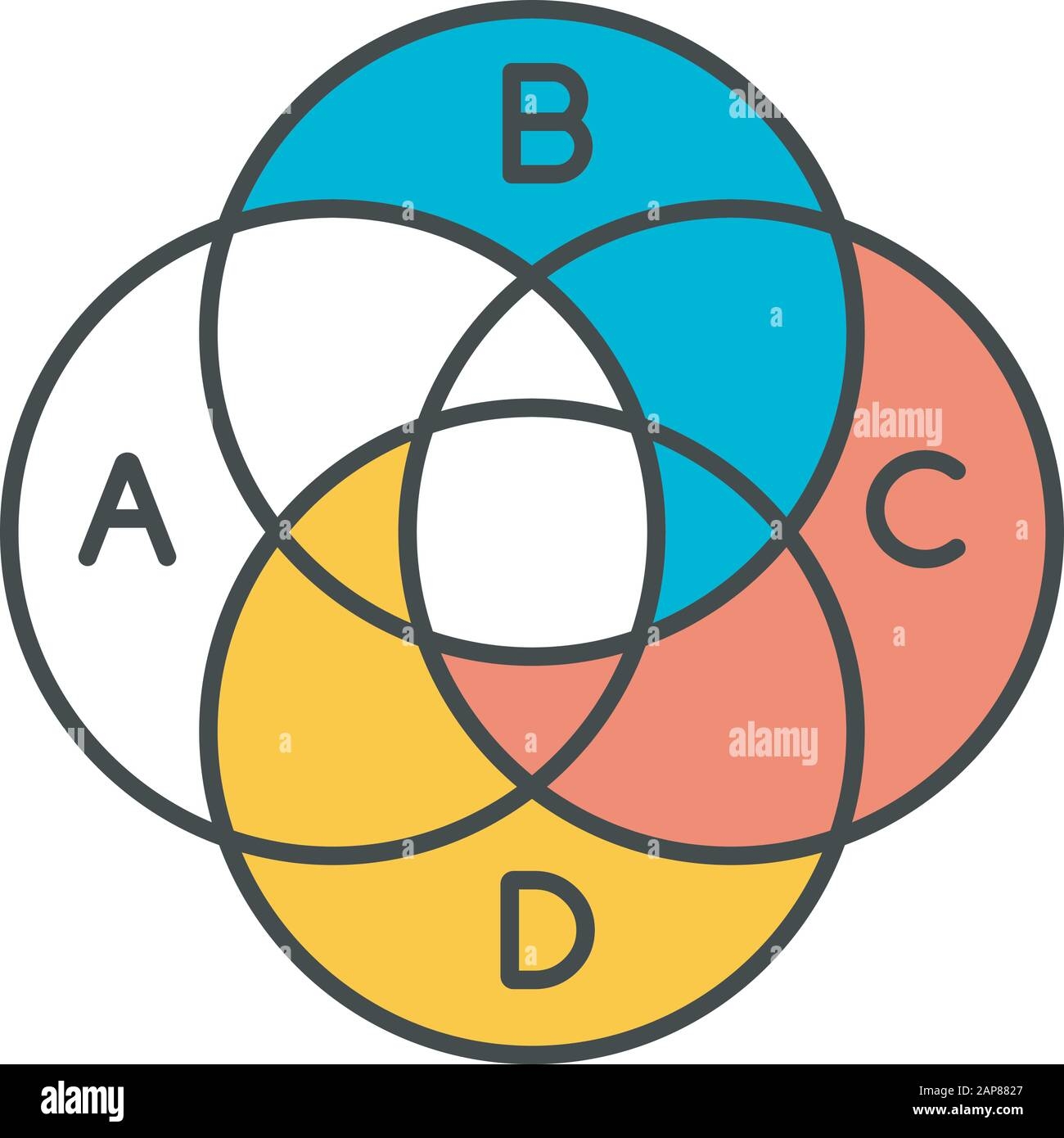 Venn Diagram Color Icon Round Chart With Circular Segments 