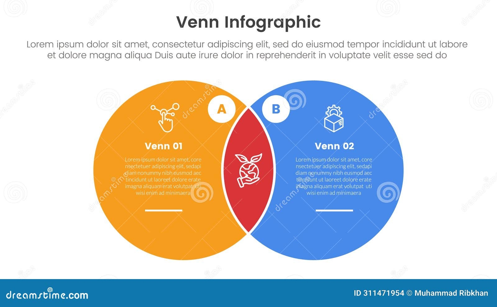 Venn Diagram Infographic Template Banner With Big Circle And White 