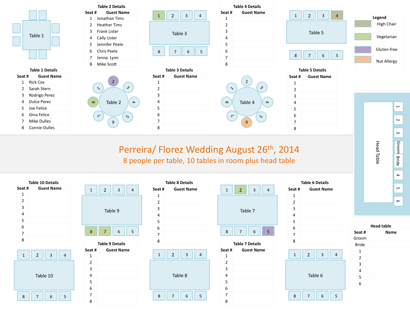 Wedding Planners Tools PowerPoint Template For Seating Charts 